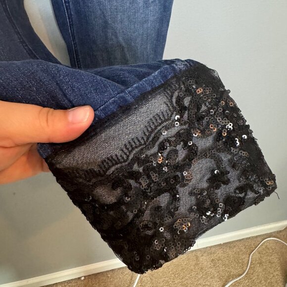 CHICO'S so slimming diamond fit sequin lace cuff girlfriend ankle jeans size 0.5 - Picture 2 of 7